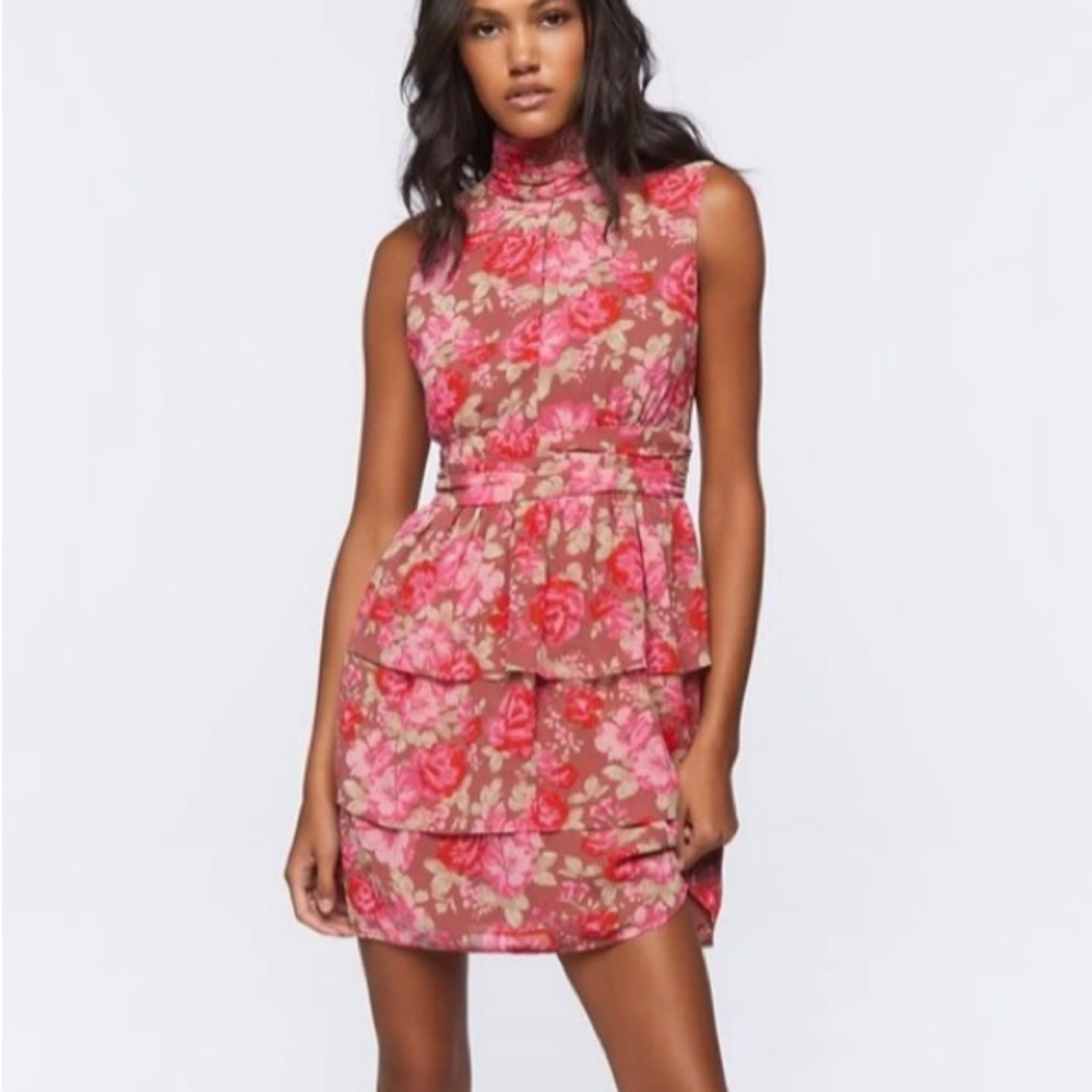 Floral Print Tiered Women Mini Dress